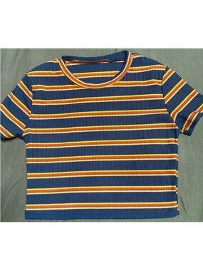 Striped Navy & Yellow Crop Top